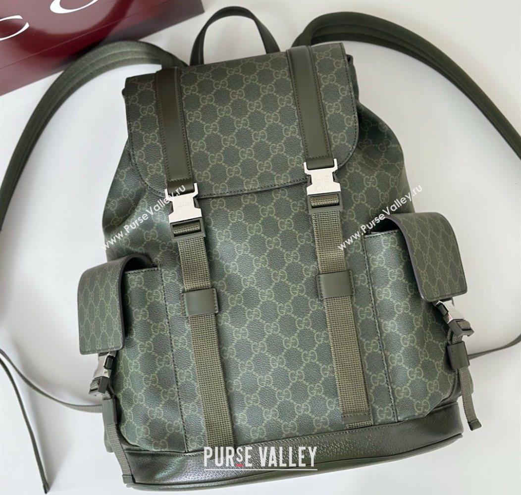 Gucci Mens GG Monogram large backpack bag Forest green 2025 792080 (DLH-250930104)