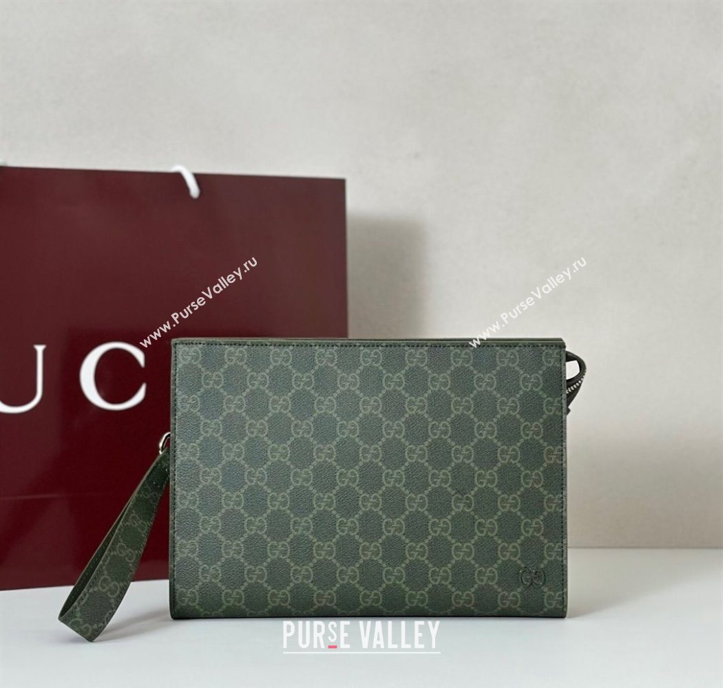 Gucci Mens GG Monogram small pouch Forest Green 2025 768255 (DLH-250930114)