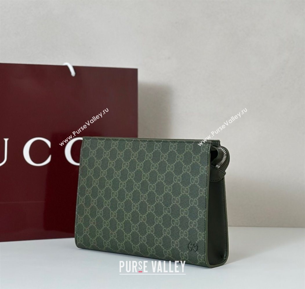 Gucci Mens GG Monogram small pouch Forest Green 2025 768255 (DLH-250930114)