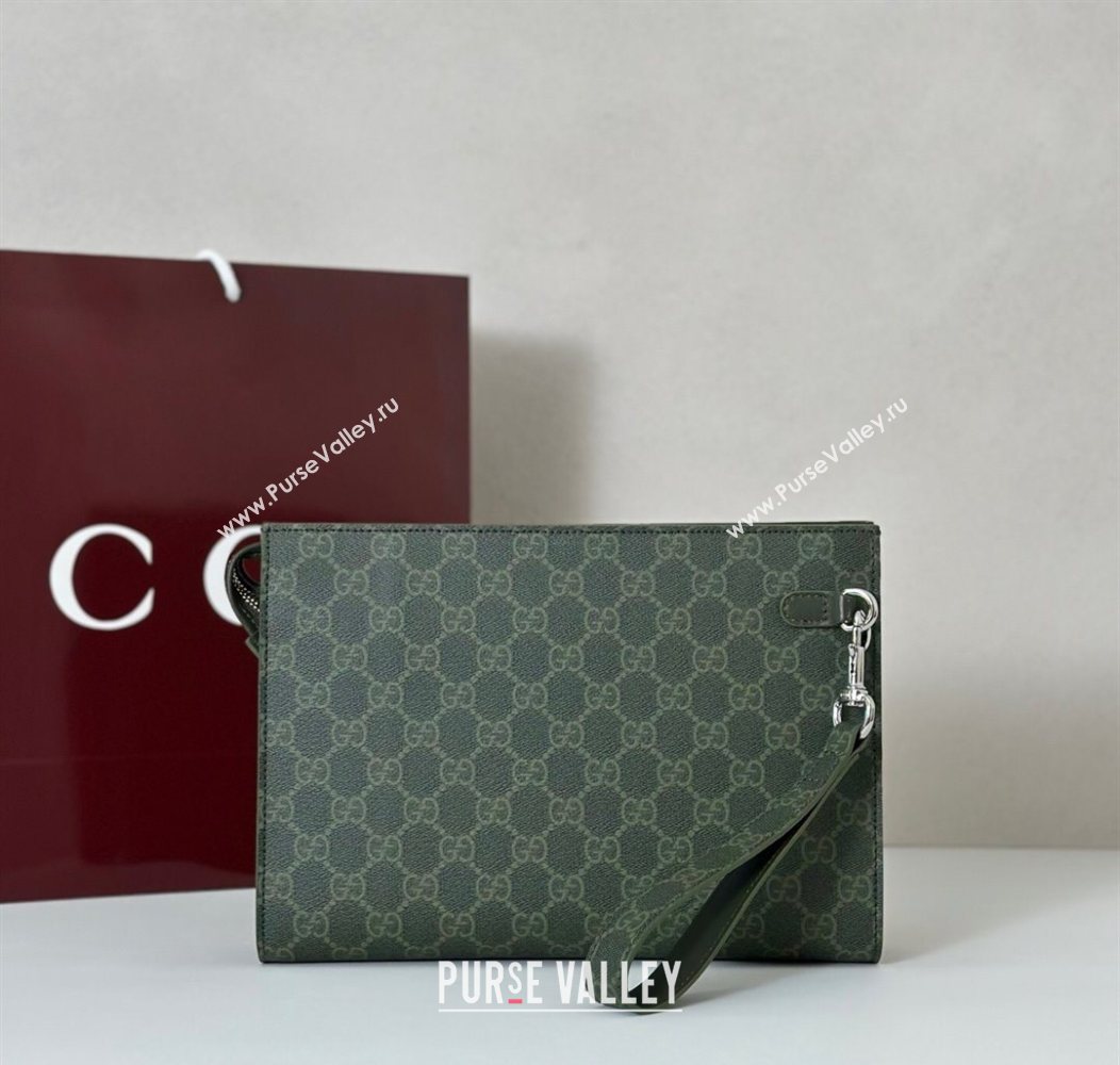 Gucci Mens GG Monogram small pouch Forest Green 2025 768255 (DLH-250930114)