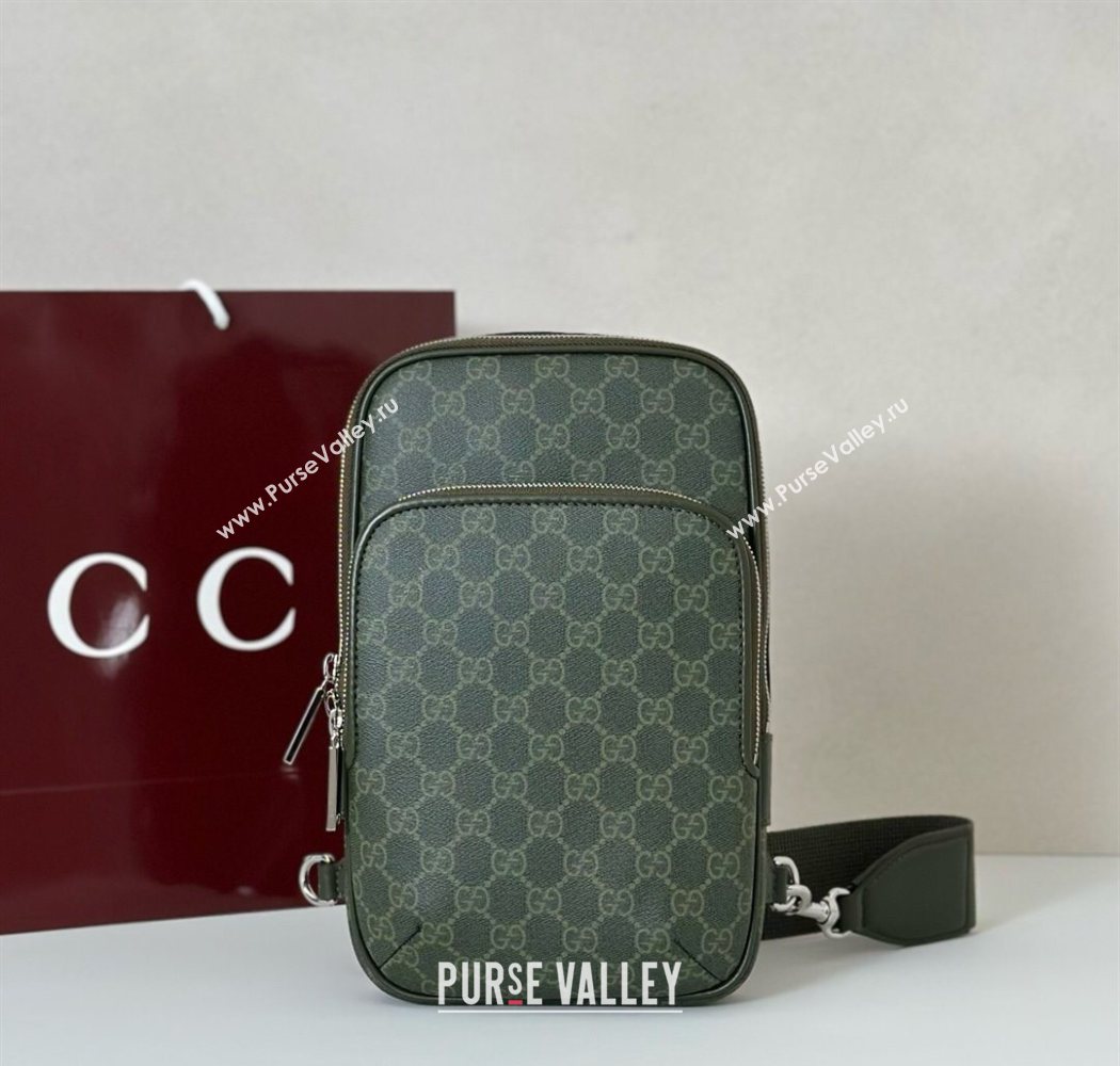 Gucci Mens GG Monogram small slingback bag Forest Green 2025 822073 (DLH-250930116)