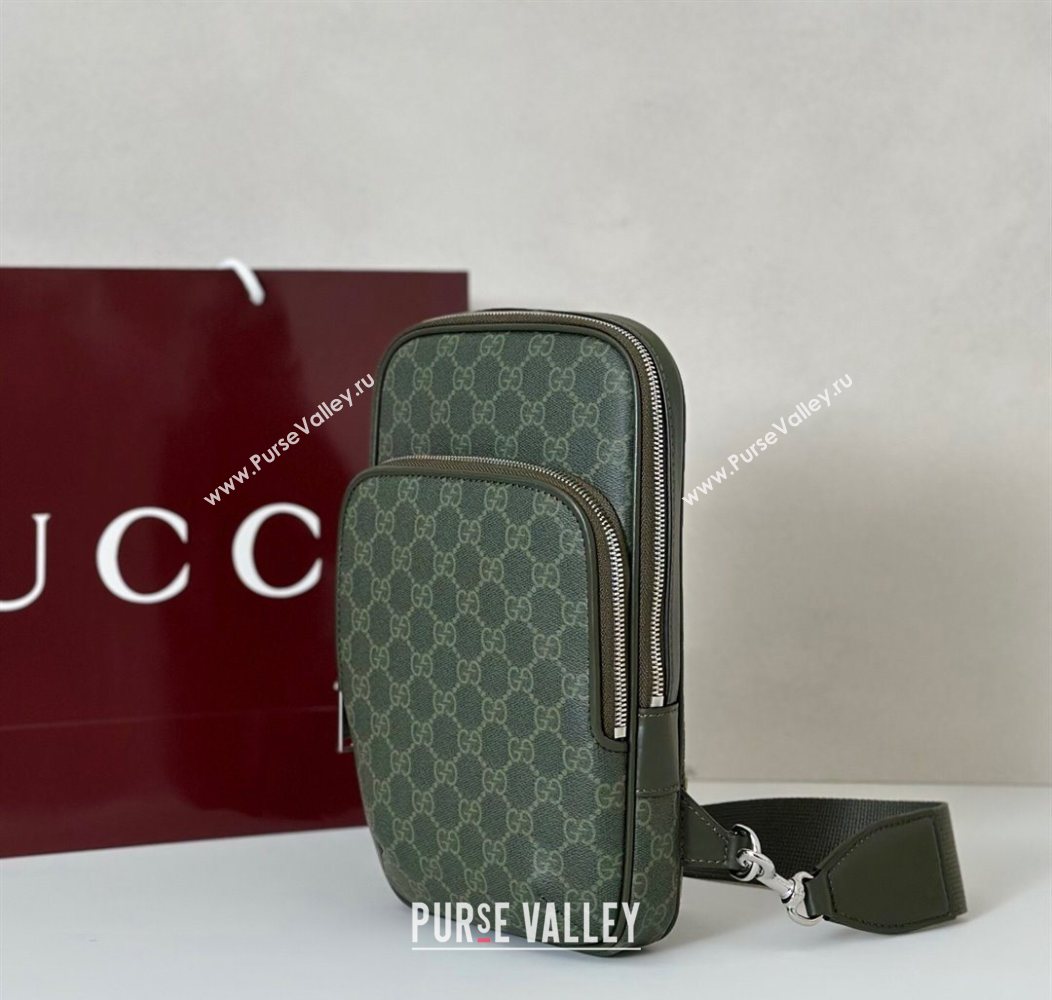 Gucci Mens GG Monogram small slingback bag Forest Green 2025 822073 (DLH-250930116)