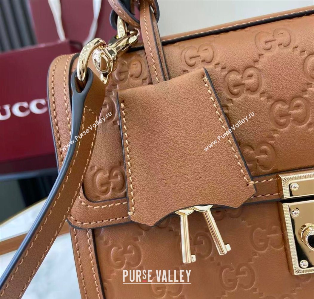 Gucci Padlock GG Leather medium top handle bag Brown 2025 838998 (XLU-250930046)