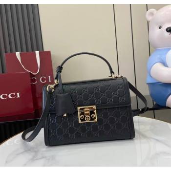 Gucci Padlock GG Leather medium top handle bag Black 2025 838998 (XLU-250930047)