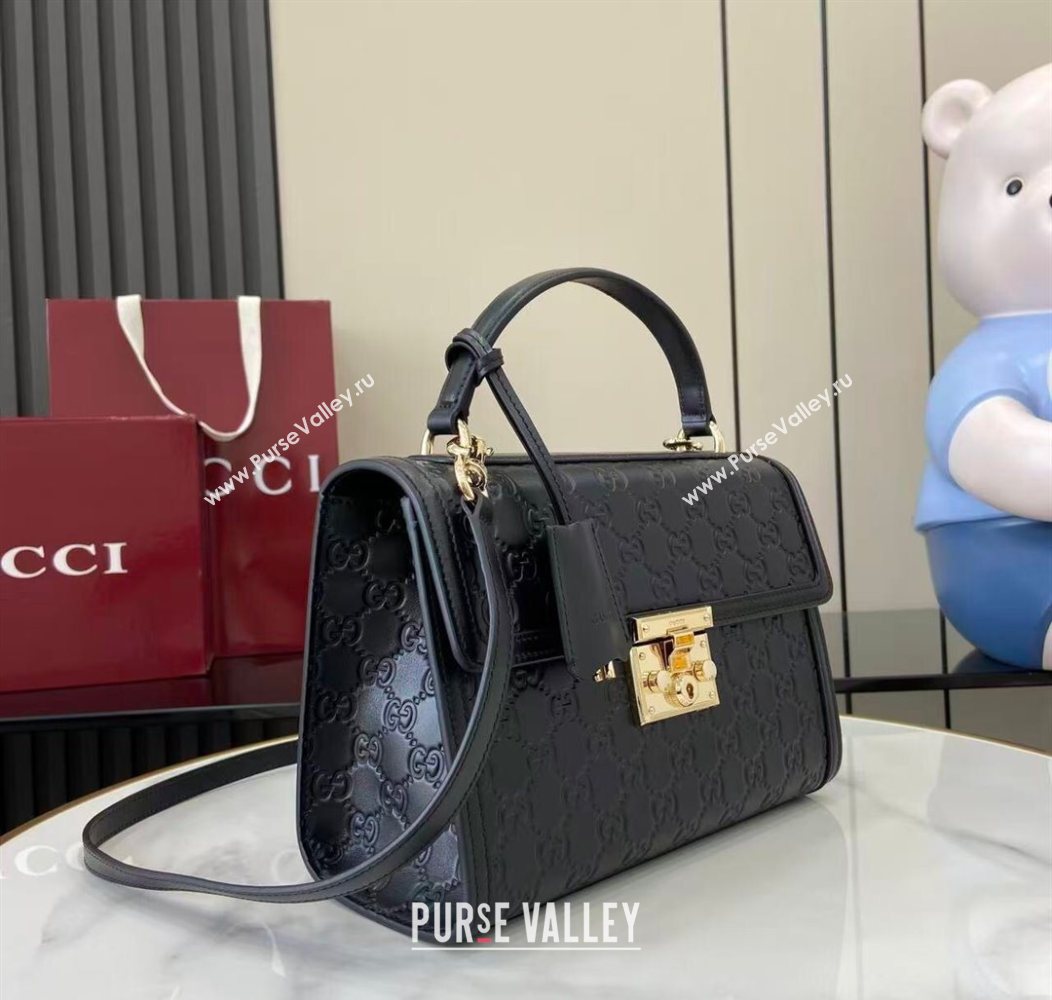Gucci Padlock GG Leather medium top handle bag Black 2025 838998 (XLU-250930047)