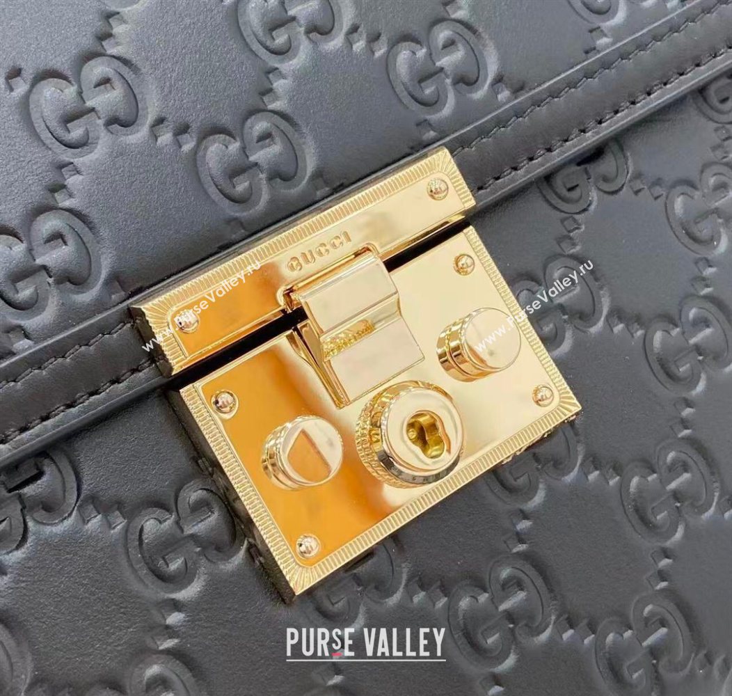 Gucci Padlock GG Leather medium top handle bag Black 2025 838998 (XLU-250930047)