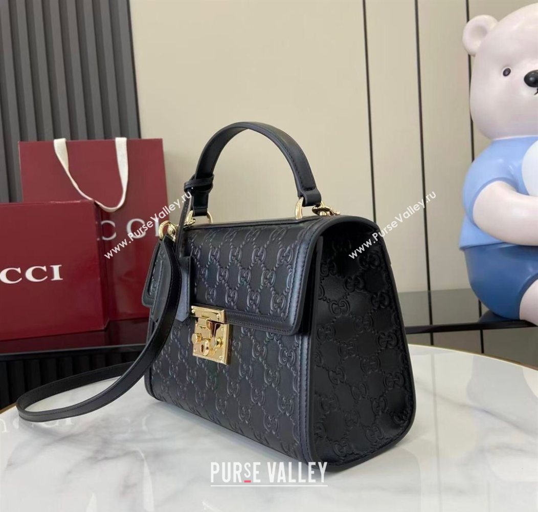 Gucci Padlock GG Leather medium top handle bag Black 2025 838998 (XLU-250930047)