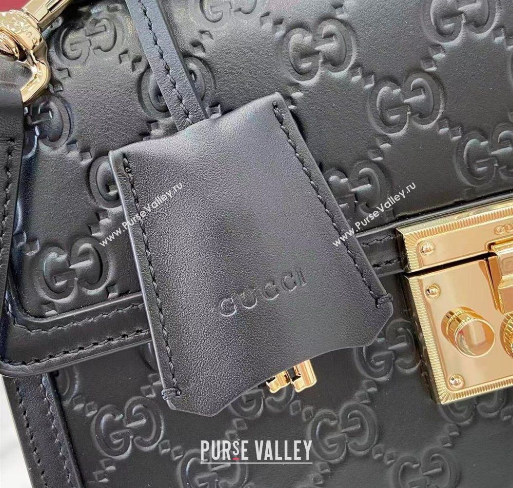 Gucci Padlock GG Leather medium top handle bag Black 2025 838998 (XLU-250930047)