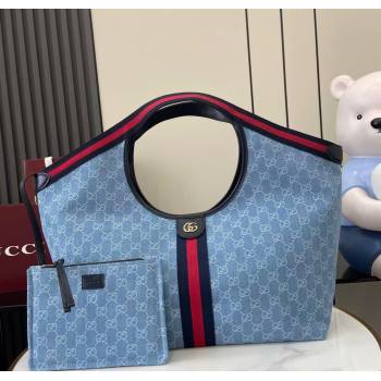 Gucci Giglio Large Tote Bag in GG Denim 853971 Light Blue 2025 (XLU-250930037)