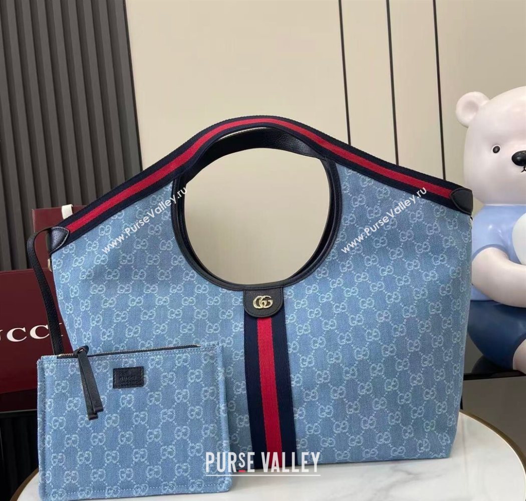 Gucci Giglio Large Tote Bag in GG Denim 853971 Light Blue 2025 (XLU-250930037)