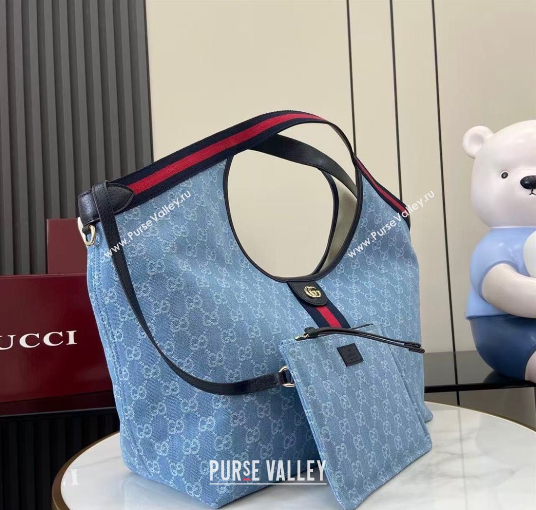Gucci Giglio Large Tote Bag in GG Denim 853971 Light Blue 2025 (XLU-250930037)