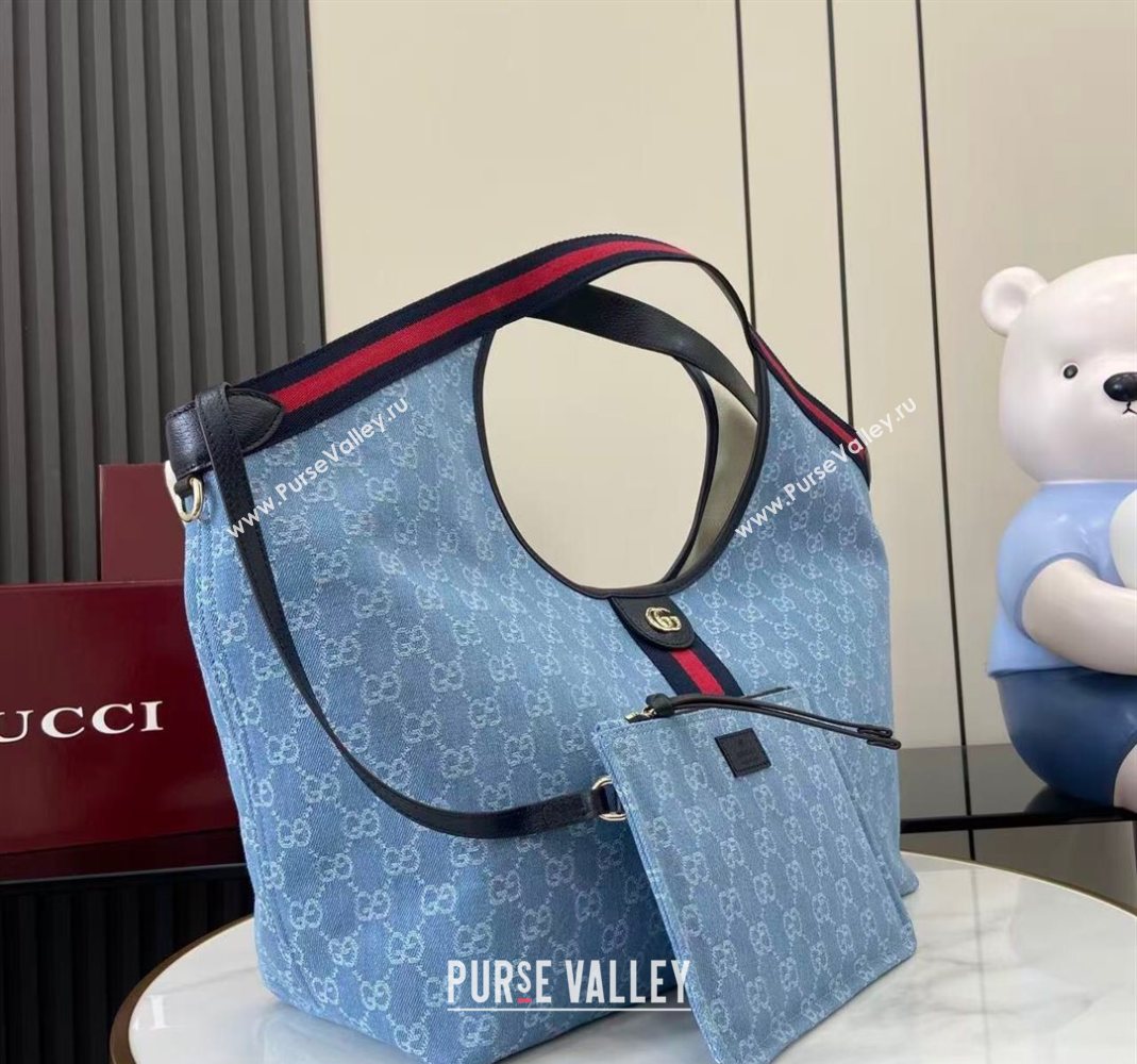 Gucci Giglio Large Tote Bag in GG Denim 853971 Light Blue 2025 (XLU-251124069)