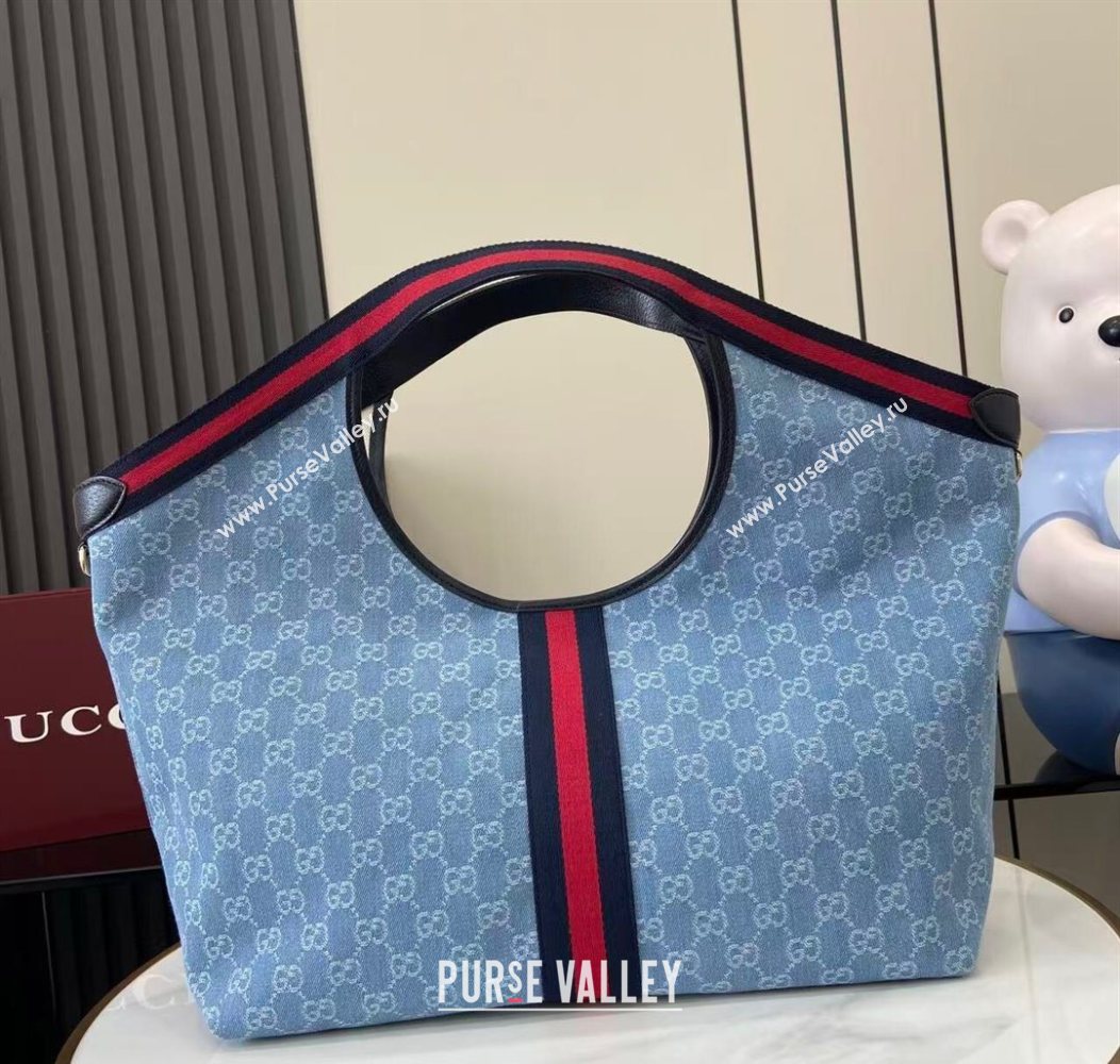 Gucci Giglio Large Tote Bag in GG Denim 853971 Light Blue 2025 (XLU-250930037)