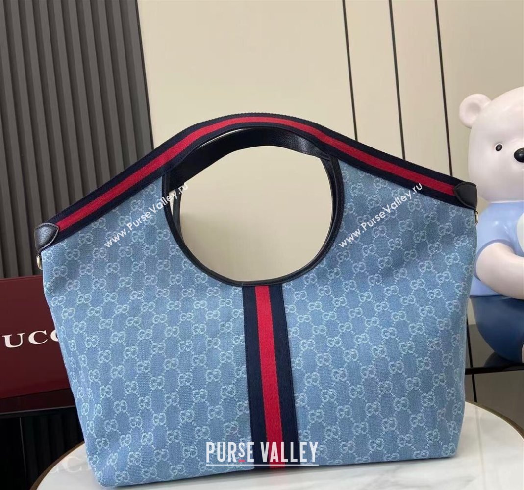 Gucci Giglio Large Tote Bag in GG Denim 853971 Light Blue 2025 (XLU-251124069)