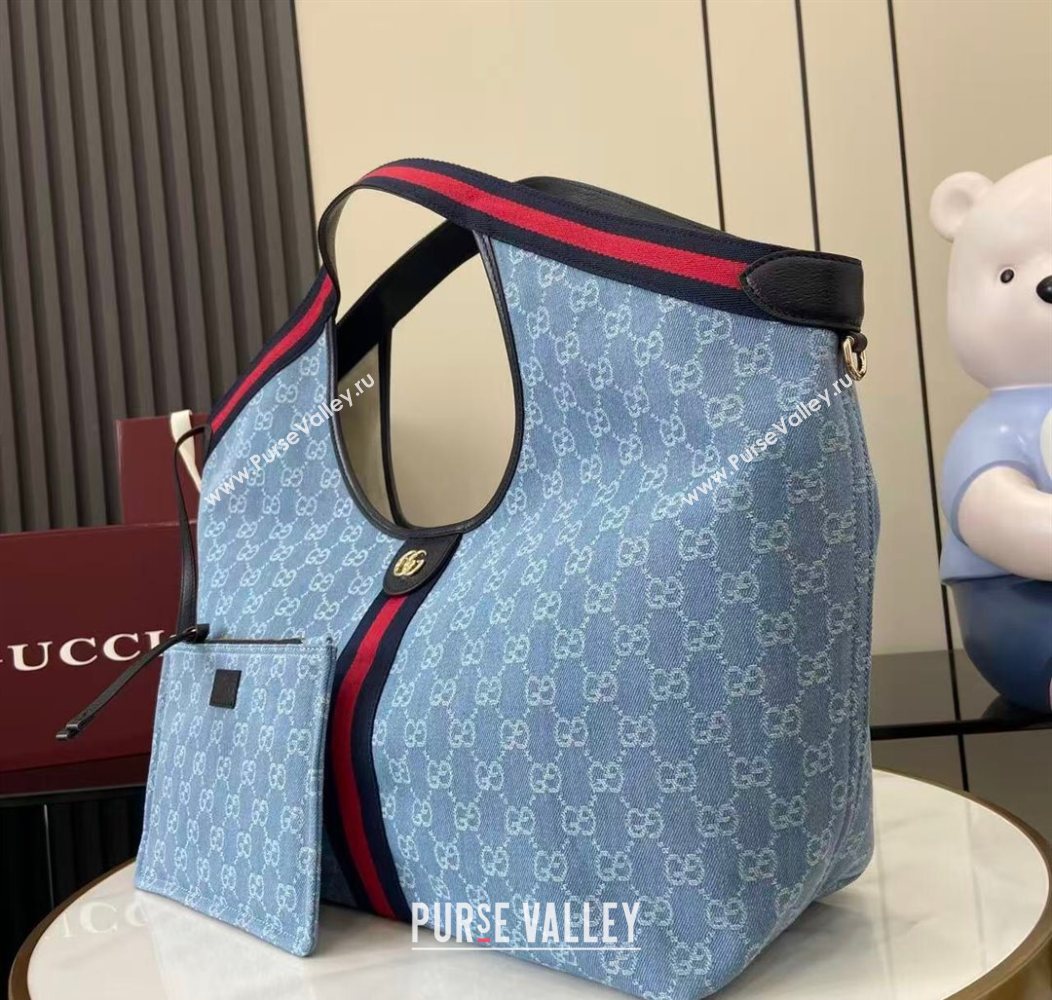 Gucci Giglio Large Tote Bag in GG Denim 853971 Light Blue 2025 (XLU-250930037)