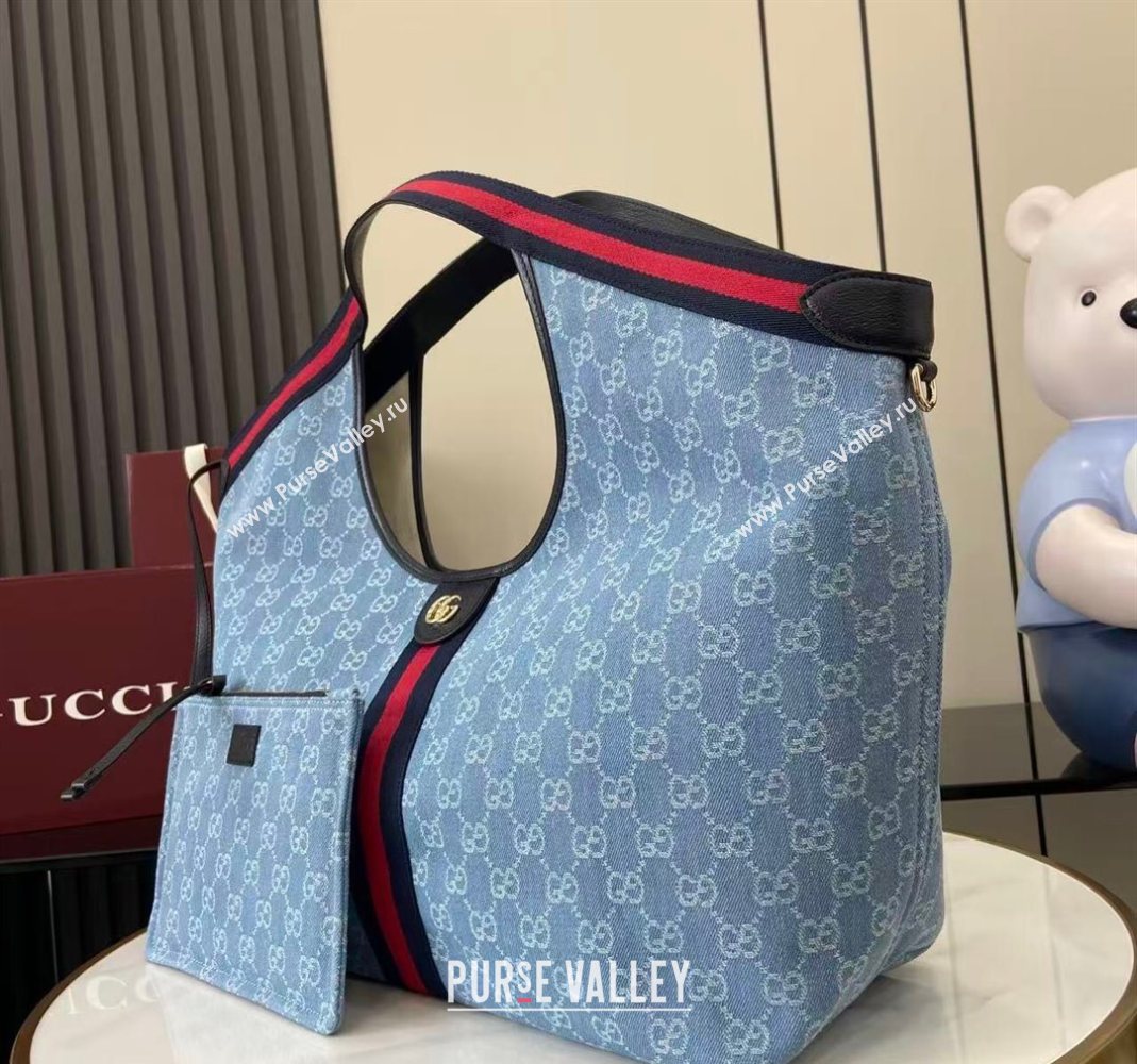 Gucci Giglio Large Tote Bag in GG Denim 853971 Light Blue 2025 (XLU-251124069)