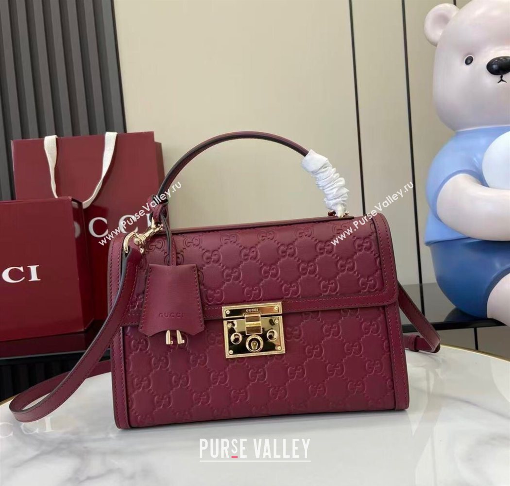 Gucci Padlock GG Leather medium top handle bag Red 2025 838998 (XLU-250930045)