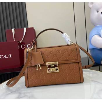 Gucci Padlock GG Leather medium top handle bag Brown 2025 838998 (XLU-250930046)
