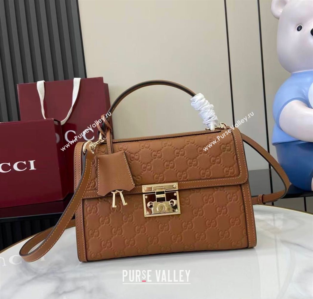 Gucci Padlock GG Leather medium top handle bag Brown 2025 838998 (XLU-250930046)