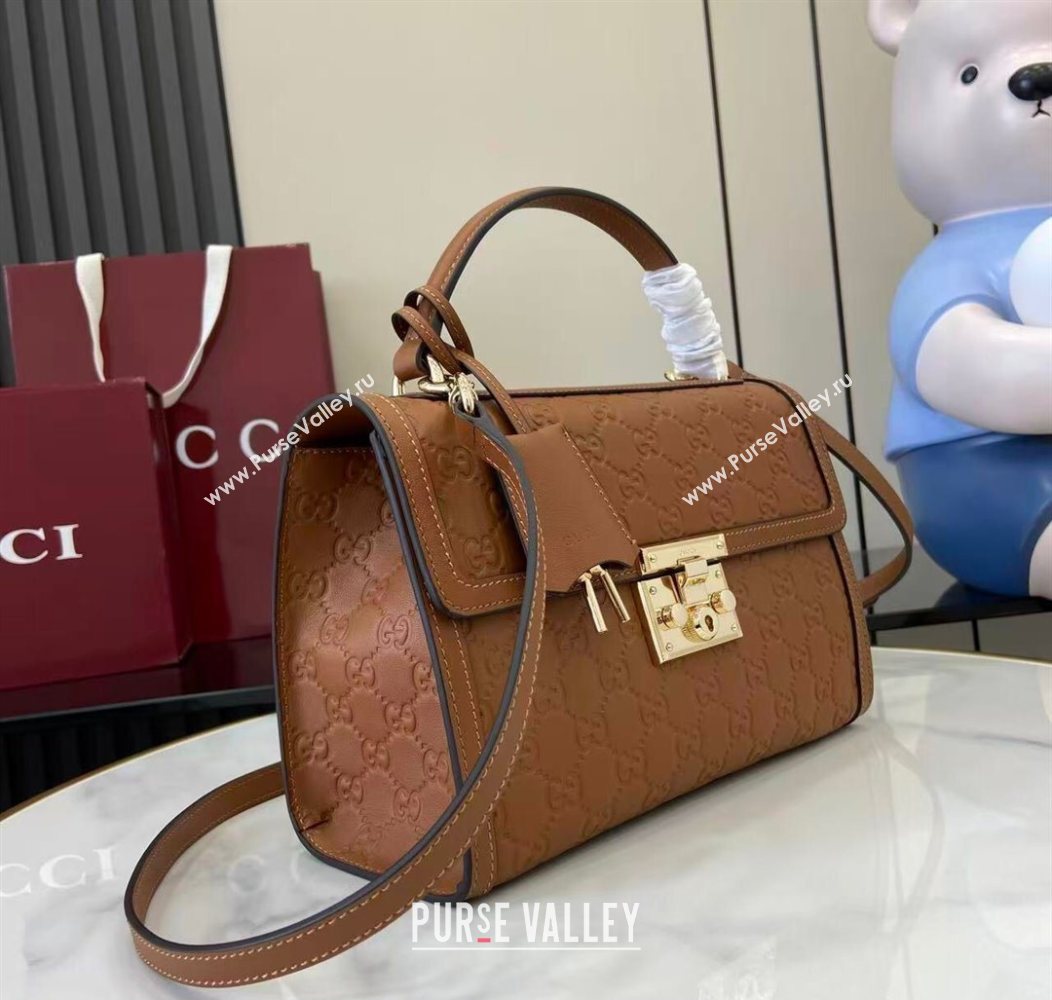 Gucci Padlock GG Leather medium top handle bag Brown 2025 838998 (XLU-250930046)