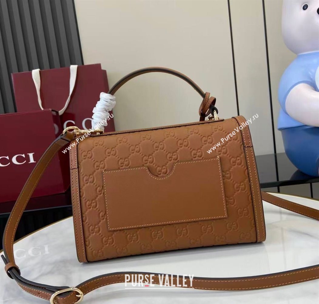 Gucci Padlock GG Leather medium top handle bag Brown 2025 838998 (XLU-250930046)