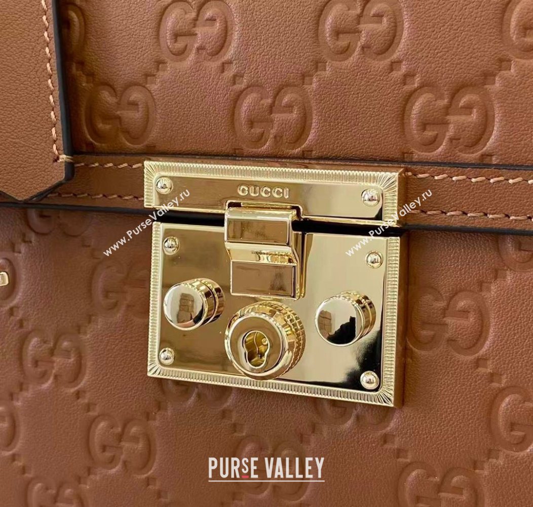 Gucci Padlock GG Leather medium top handle bag Brown 2025 838998 (XLU-250930046)