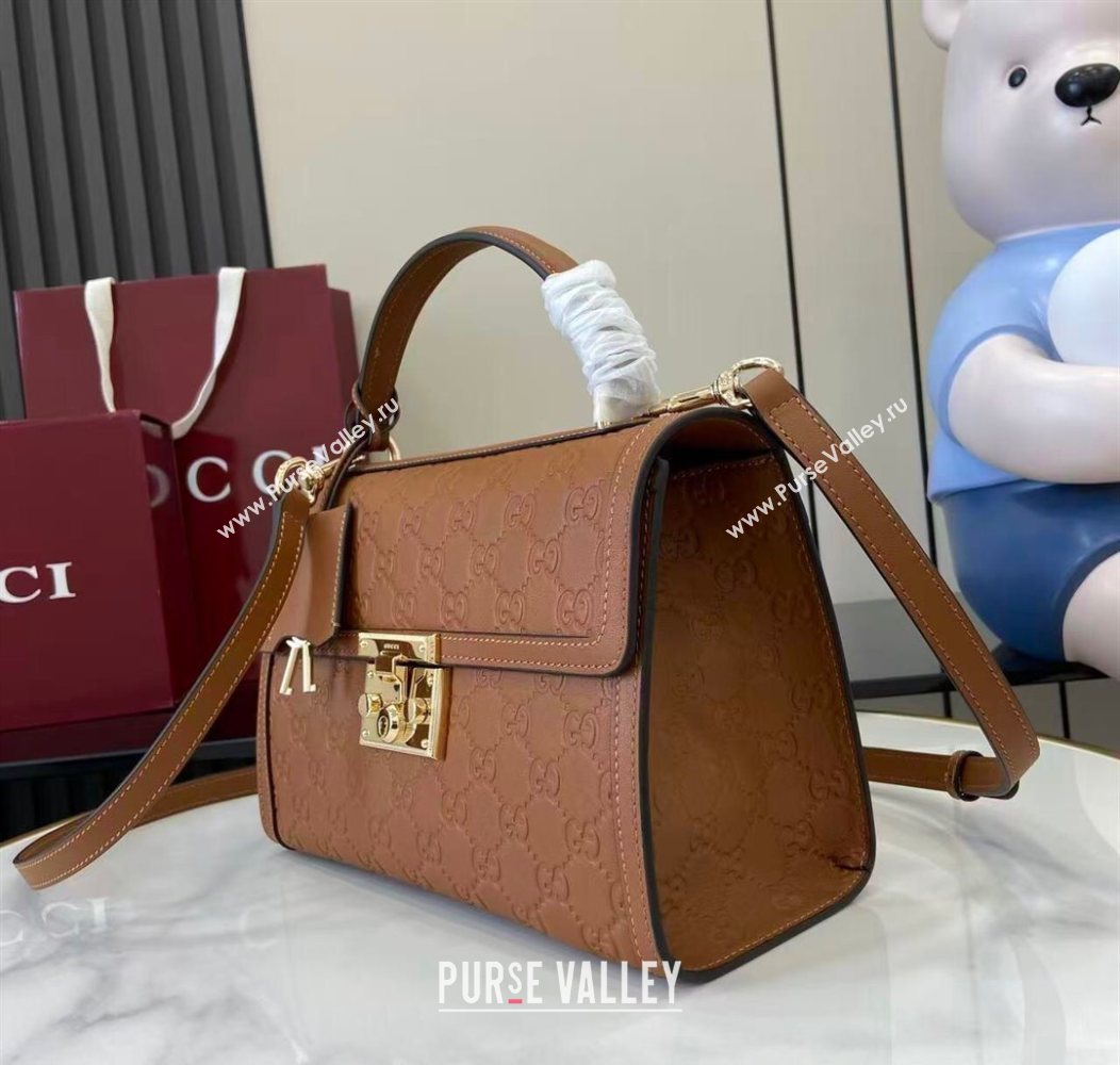 Gucci Padlock GG Leather medium top handle bag Brown 2025 838998 (XLU-250930046)