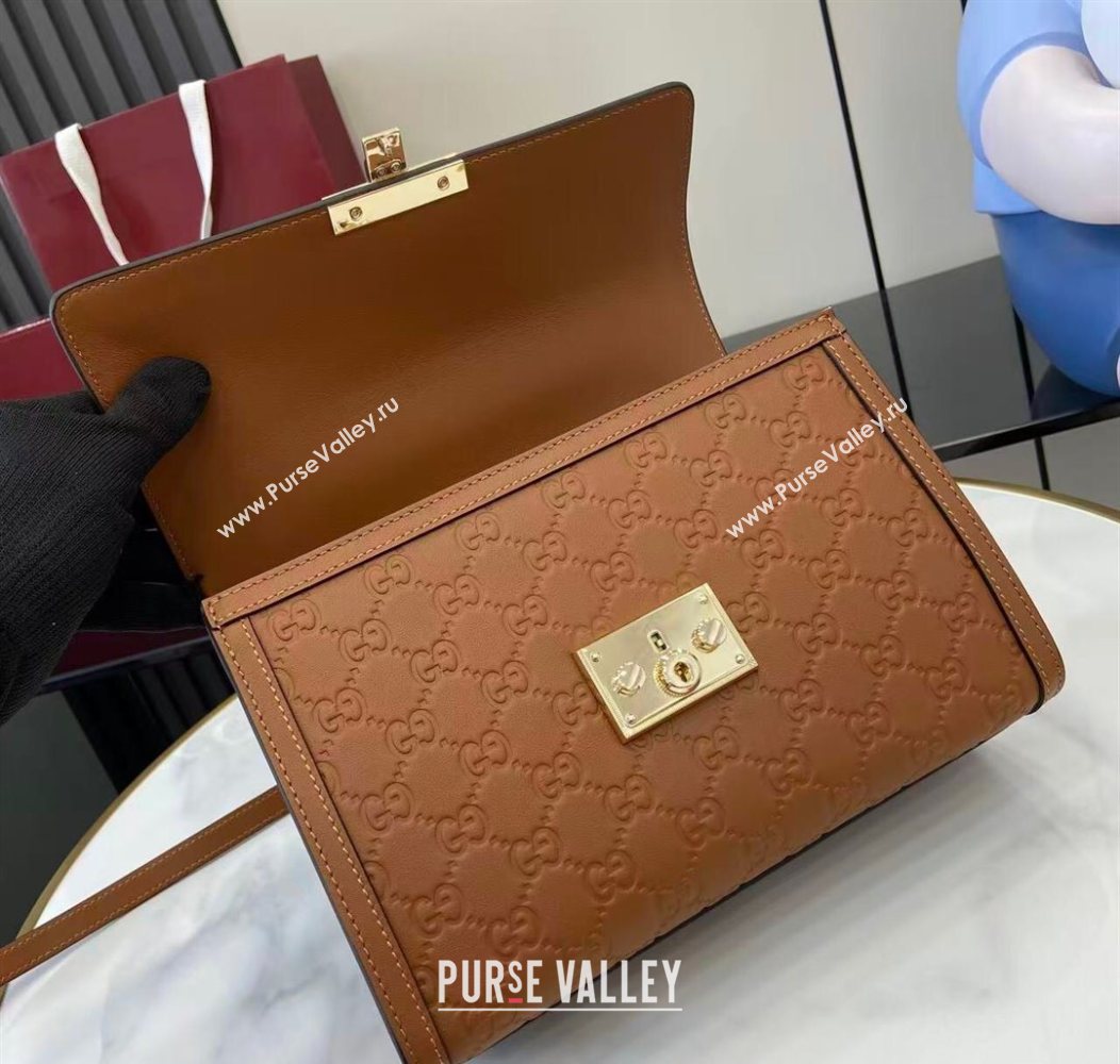 Gucci Padlock GG Leather medium top handle bag Brown 2025 838998 (XLU-250930046)