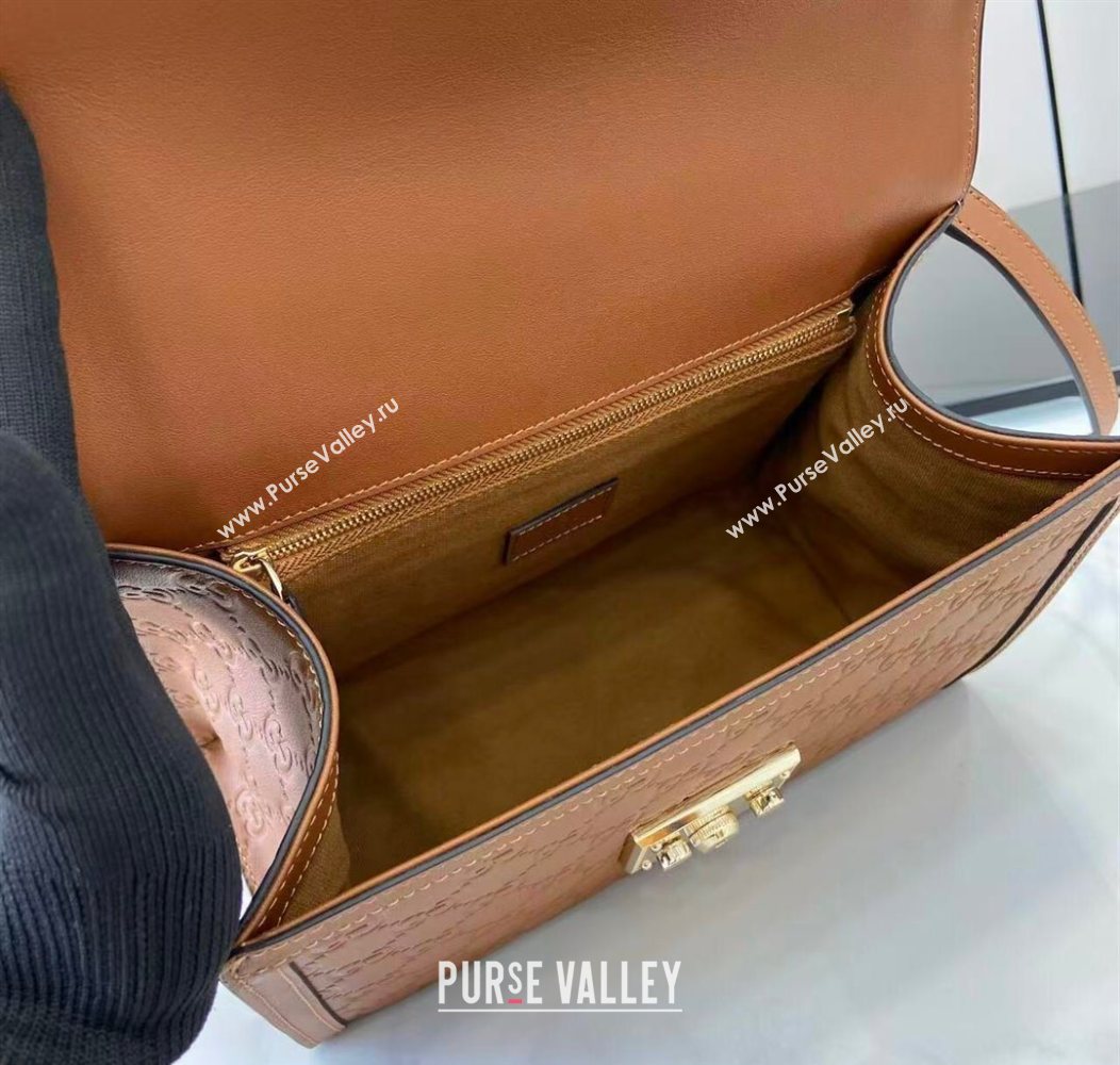 Gucci Padlock GG Leather medium top handle bag Brown 2025 838998 (XLU-250930046)