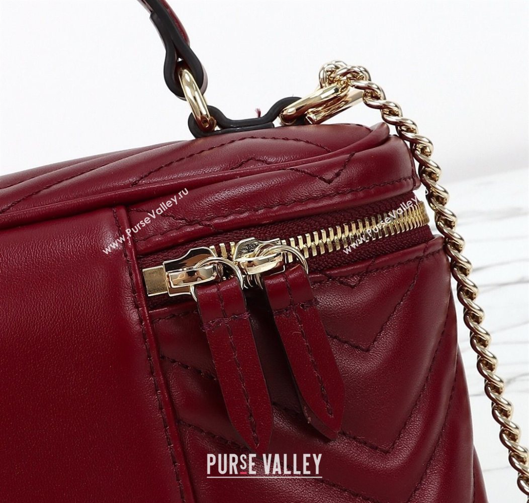 Gucci GG Marmont Mini Vanity Bag in Chevron Leather Red 2025 837454 (DLH-250930034)