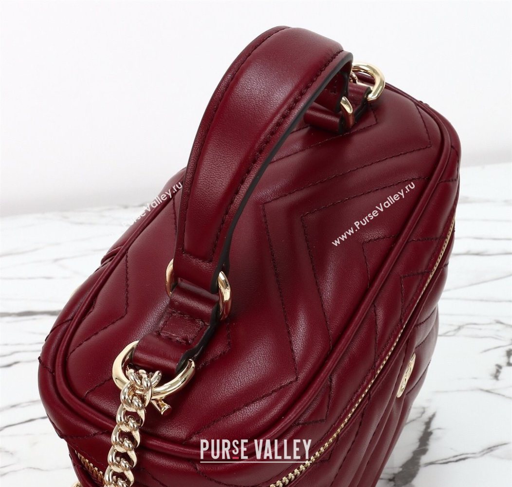 Gucci GG Marmont Mini Vanity Bag in Chevron Leather Red 2025 837454 (DLH-250930034)