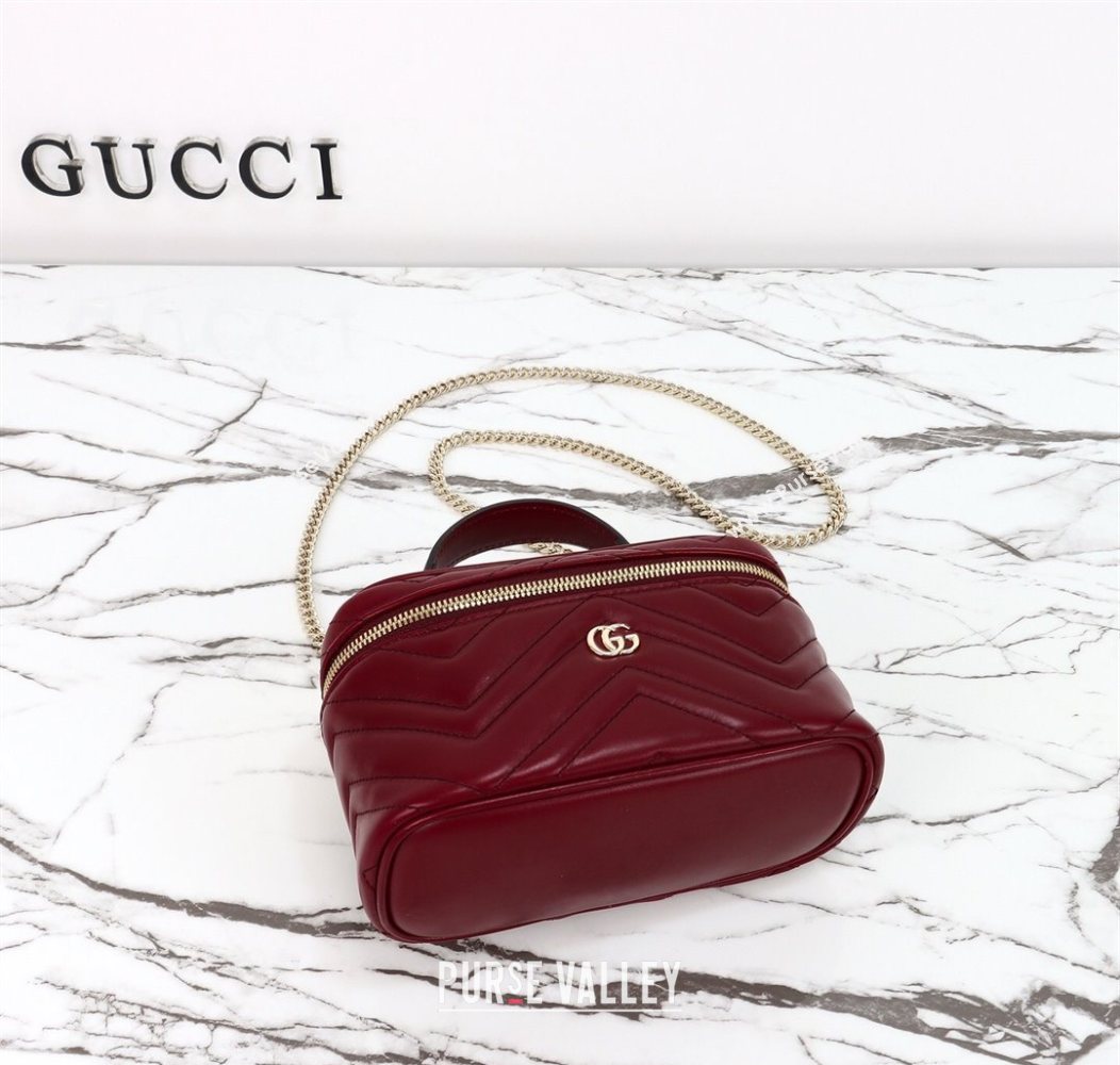 Gucci GG Marmont Mini Vanity Bag in Chevron Leather Red 2025 837454 (DLH-250930034)