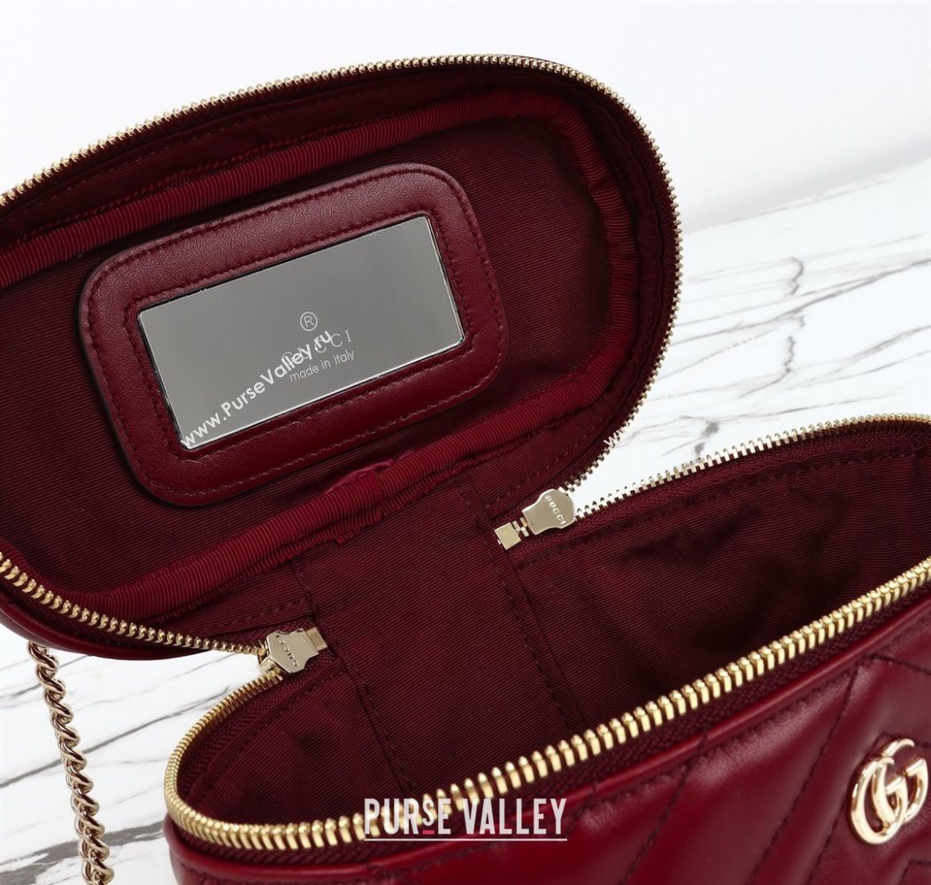 Gucci GG Marmont Mini Vanity Bag in Chevron Leather Red 2025 837454 (DLH-250930034)