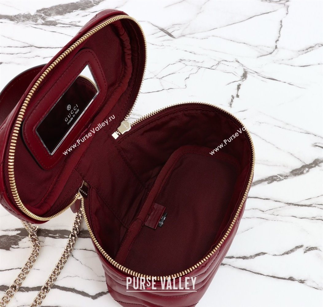 Gucci GG Marmont Mini Vanity Bag in Chevron Leather Red 2025 837454 (DLH-250930034)