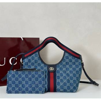 Gucci Giglio Small Tote Bag in GG Denim 860845 Dark Blue 2025 (DLH-250930035)