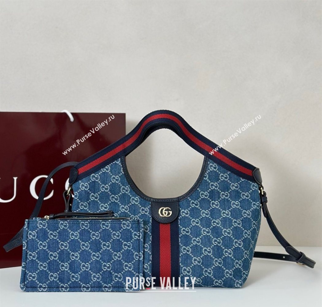 Gucci Giglio Small Tote Bag in GG Denim 860845 Dark Blue 2025 (DLH-250930035)
