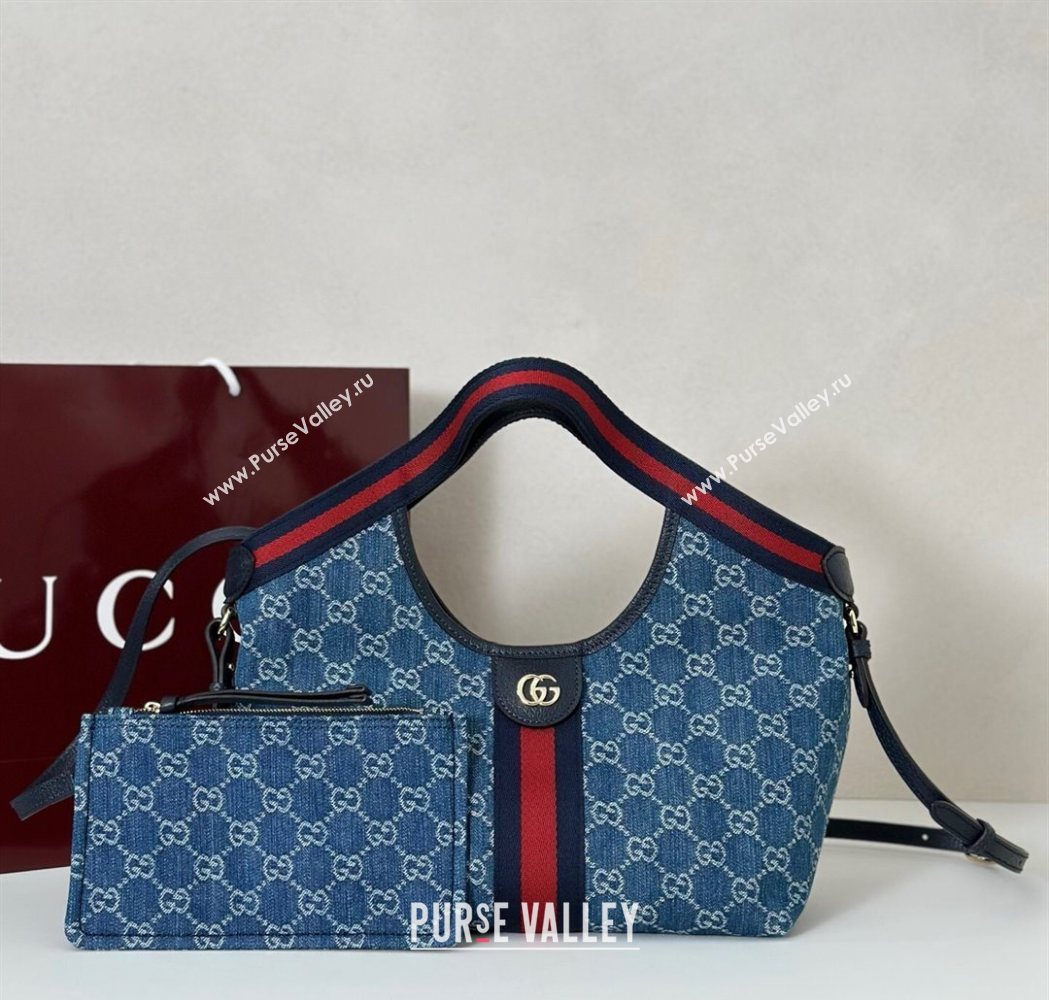 Gucci Giglio Small Tote Bag in GG Denim 860845 Blue2 2025 (DLH-251124077)
