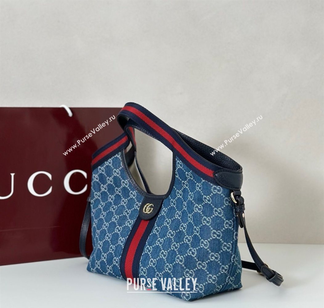 Gucci Giglio Small Tote Bag in GG Denim 860845 Dark Blue 2025 (DLH-250930035)