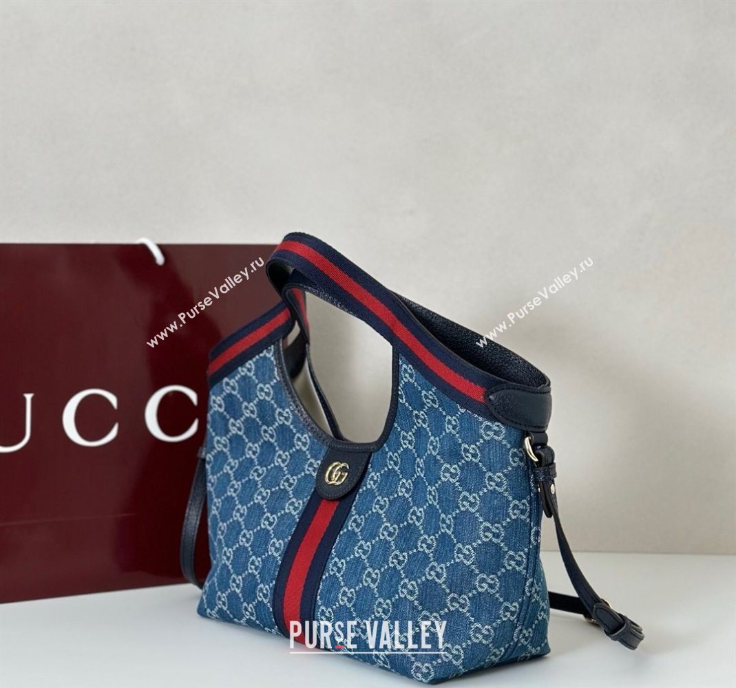 Gucci Giglio Small Tote Bag in GG Denim 860845 Blue2 2025 (DLH-251124077)
