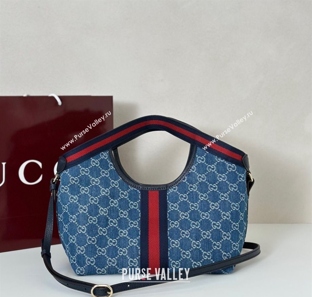 Gucci Giglio Small Tote Bag in GG Denim 860845 Dark Blue 2025 (DLH-250930035)