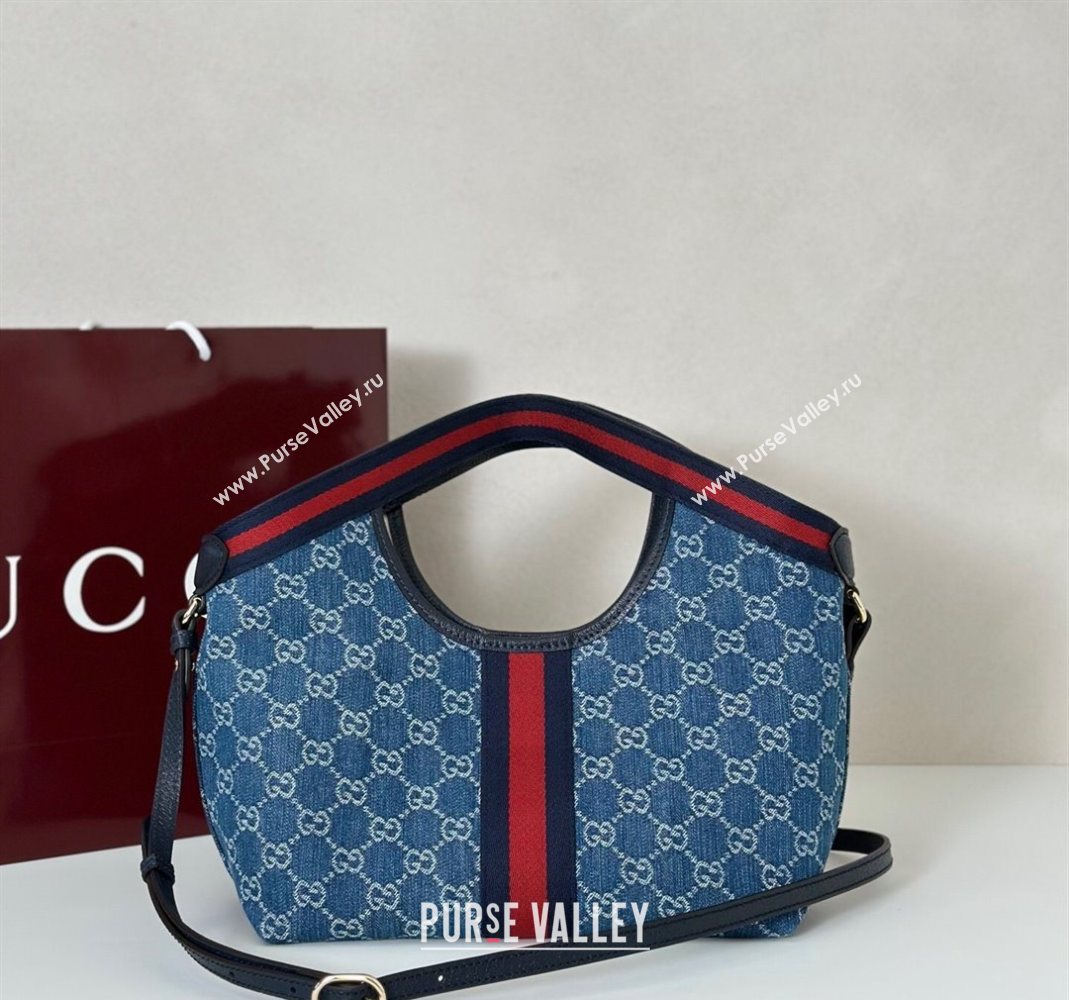 Gucci Giglio Small Tote Bag in GG Denim 860845 Blue2 2025 (DLH-251124077)