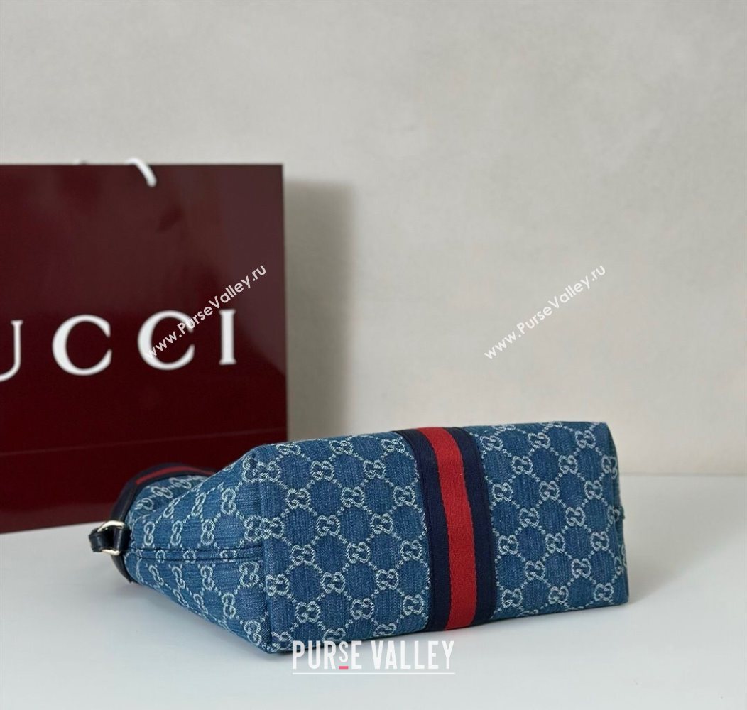 Gucci Giglio Small Tote Bag in GG Denim 860845 Dark Blue 2025 (DLH-250930035)