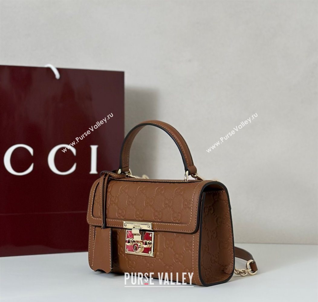 Gucci Padlock GG Leather Small top handle bag Brown 2025 848884 (DLH-250930051)