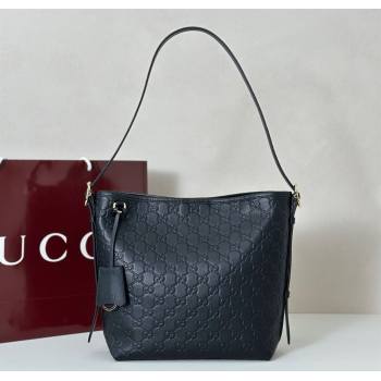 Gucci GG Leather Emblem small shoulder bag Black 2025 848881 (DLH-250930055)