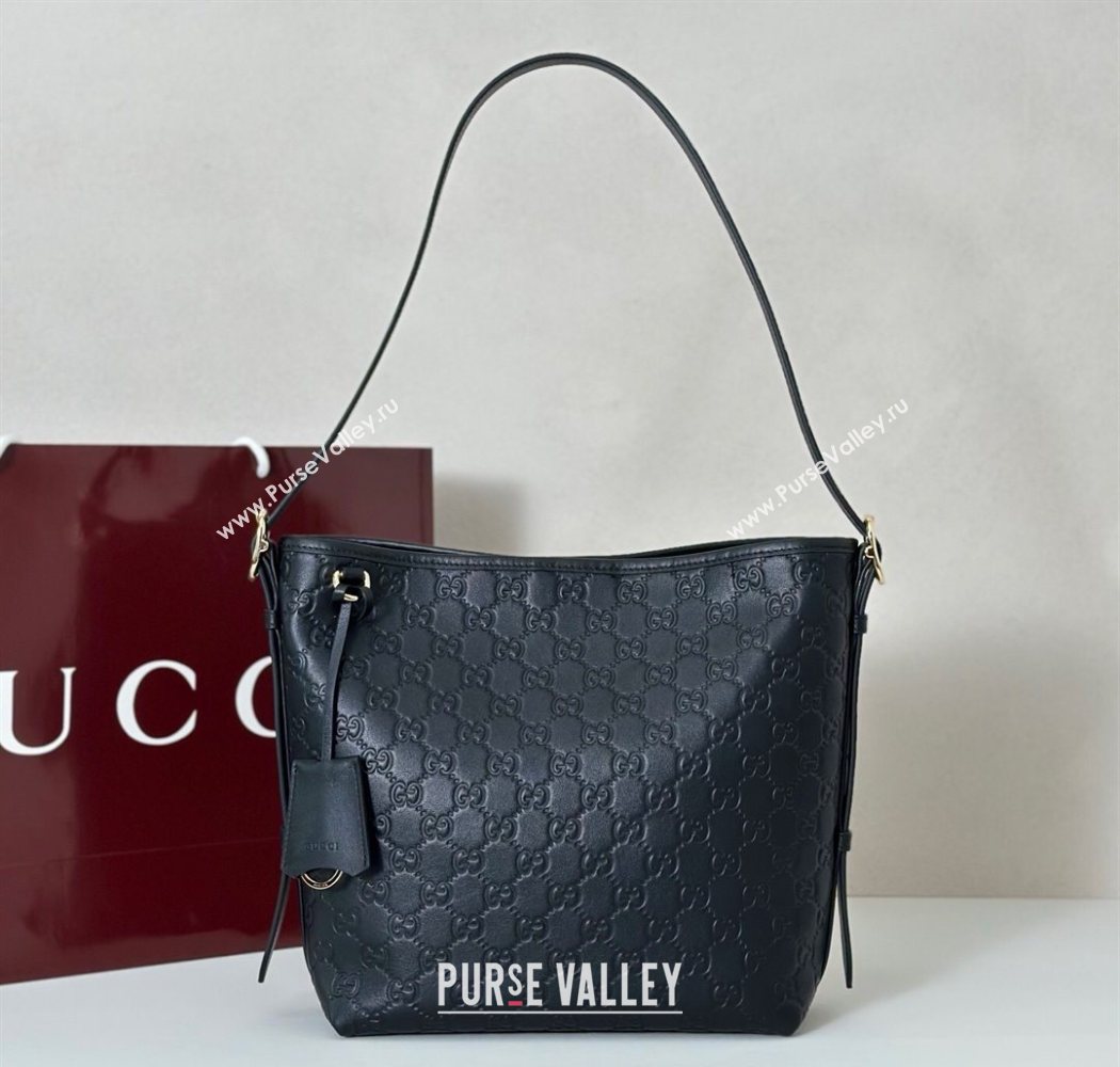 Gucci GG Leather Emblem small shoulder bag Black 2025 848881 (DLH-250930055)