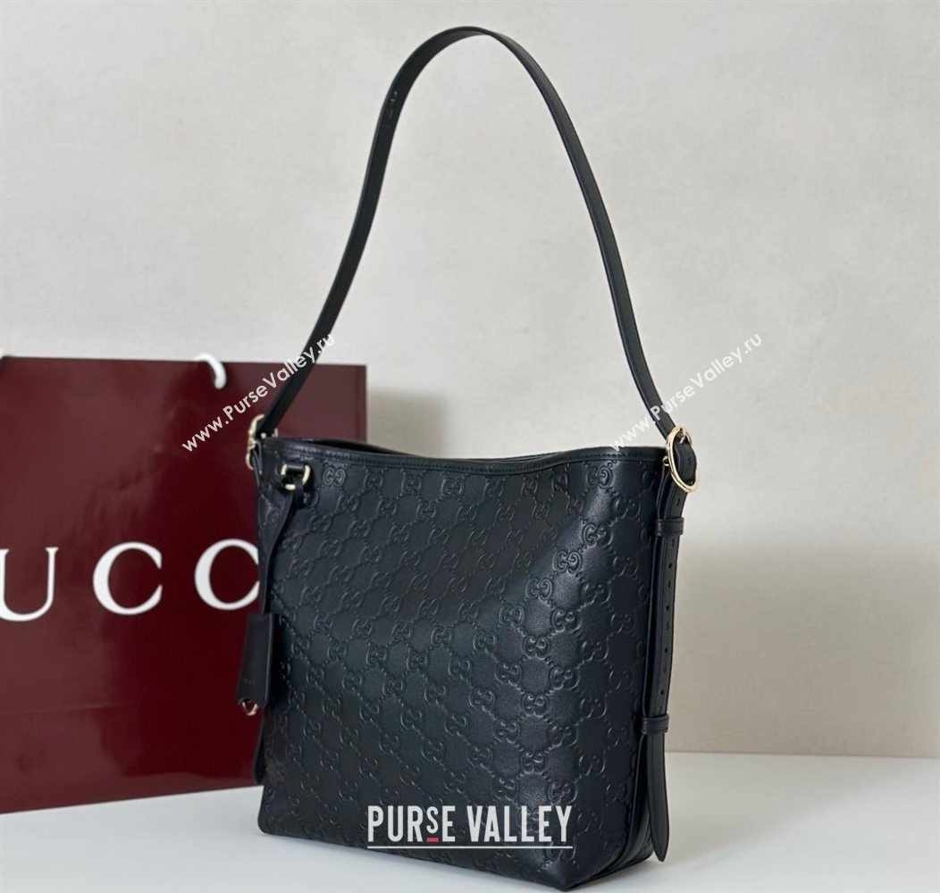 Gucci GG Leather Emblem small shoulder bag Black 2025 848881 (DLH-250930055)