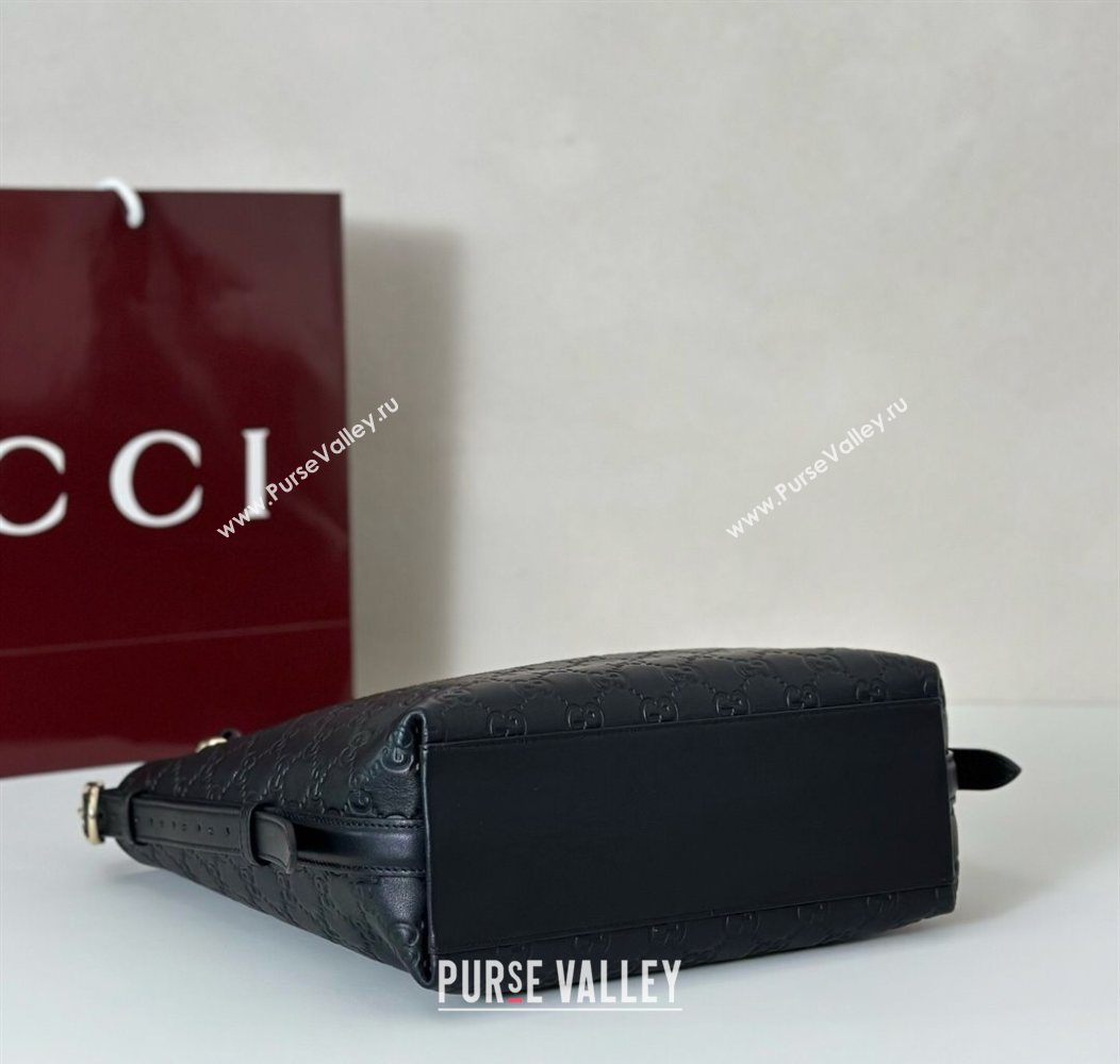 Gucci GG Leather Emblem small shoulder bag Black 2025 848881 (DLH-250930055)