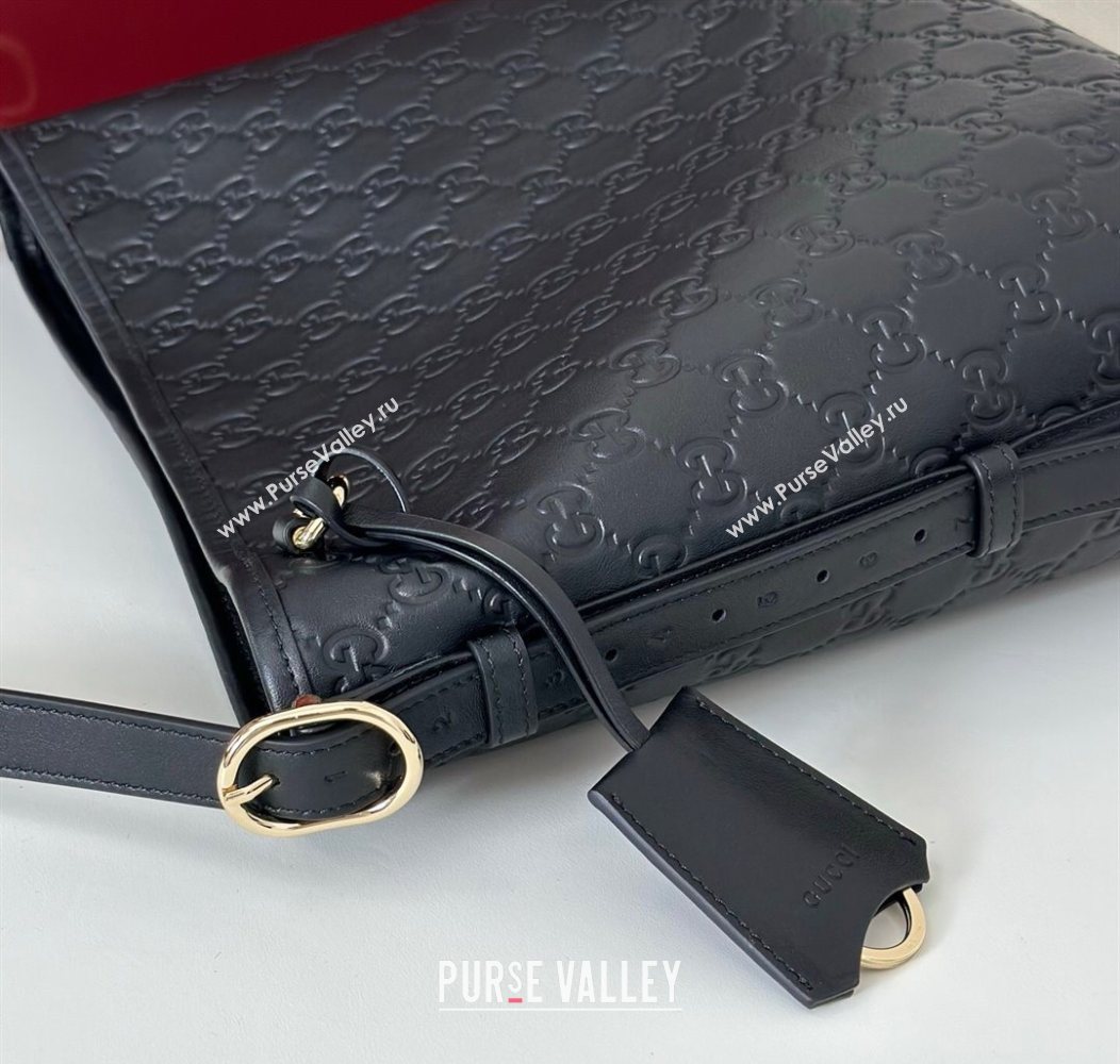 Gucci GG Leather Emblem small shoulder bag Black 2025 848881 (DLH-250930055)