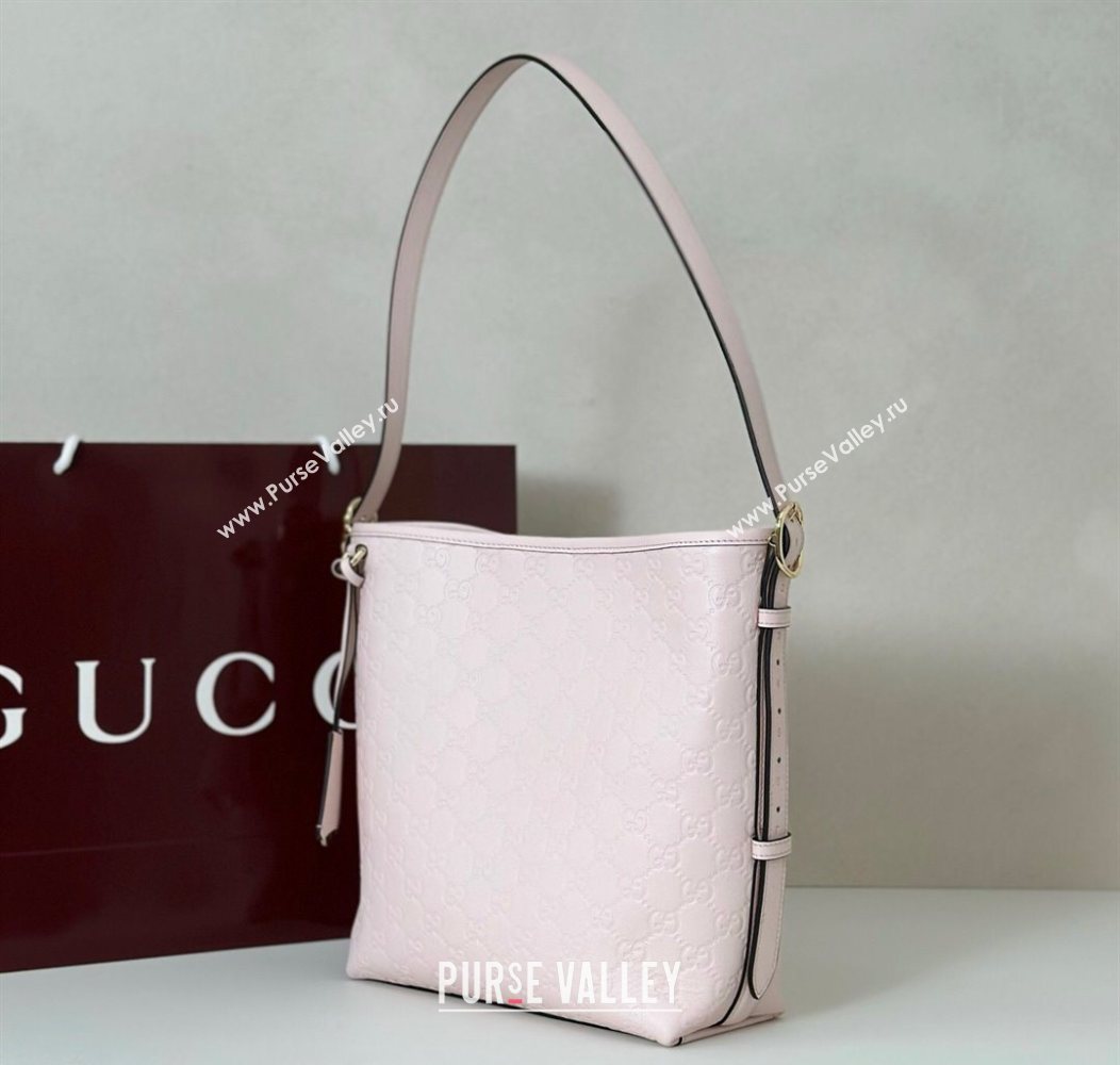 Gucci GG Leather Emblem small shoulder bag Pink 2025 848881 (DLH-250930056)
