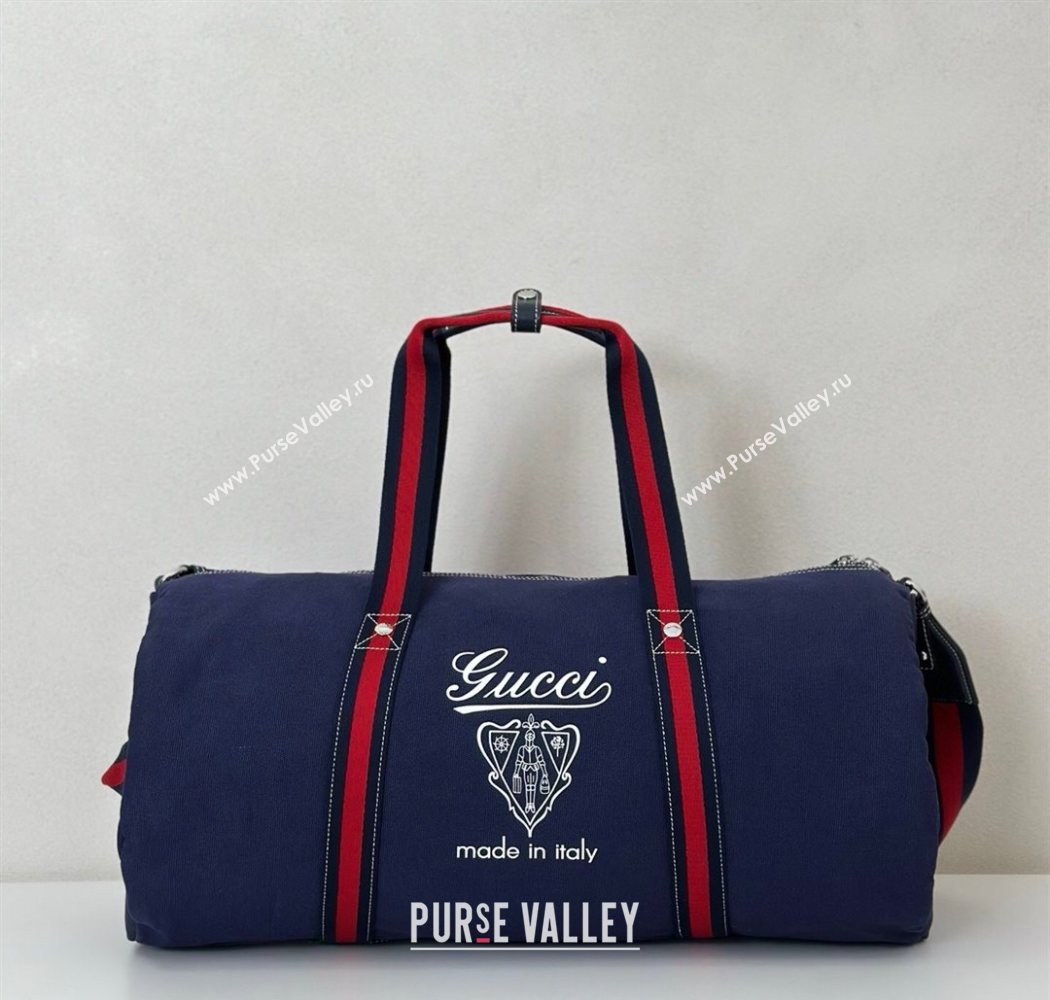 Gucci Mens Large printed canvas duffle bag Dark Blue 2025 816866 (DLH-250930030)
